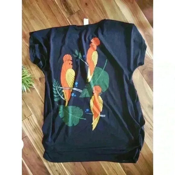 Birds Of Paradise swim Cover Up Parrot Bedazzled Dress Black OS Vintage Tropical - Picture 6 of 6